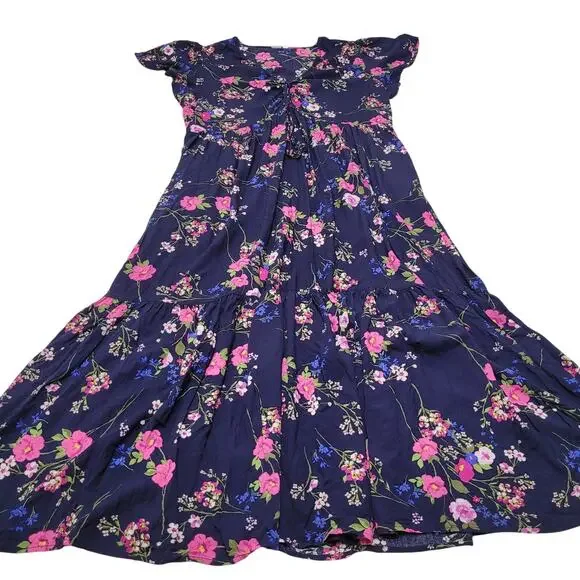 Gap ruched V neck maxi dress floral blue tiered romantic XXL boho - Picture 2 of 9